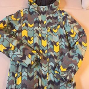 O'Neill Kids Chevron Pattern Ski Jacket - Yellow and Gray